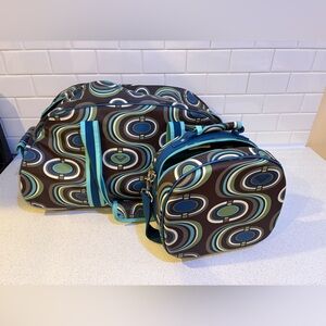 Retro Roxy Luggage Rolling Wheeled Duffle Bag Combo Cosmetic Bag